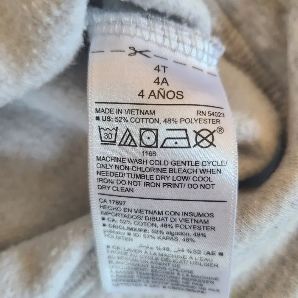Old Navy Toddler Hoodie 4T Heather Gray Red Buffalo Plaid Bear Kangaroo Pocket